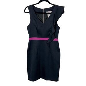 Yoana Baraschi Deep Navy Sheath Ruffle Shoulder Dress Women’s size 4